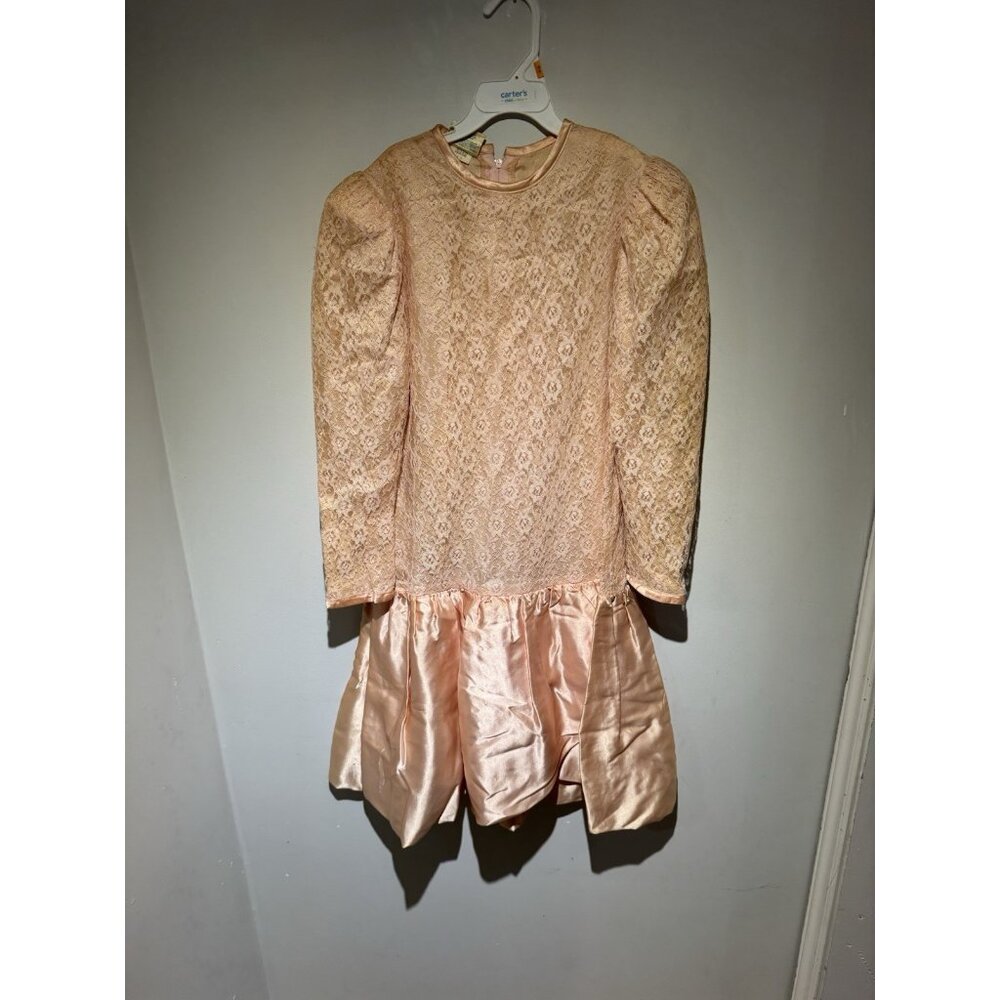 Vintage Manhattan 70s 80s Girls Dress Size 12 Pink Peach Made Canada